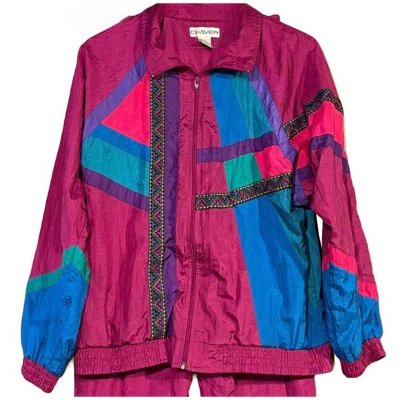 Chaver Full Zip Colorblock Nylon Windbreaker 2-piece Set, Size Large, Vtg 80s - Picture 2 of 6